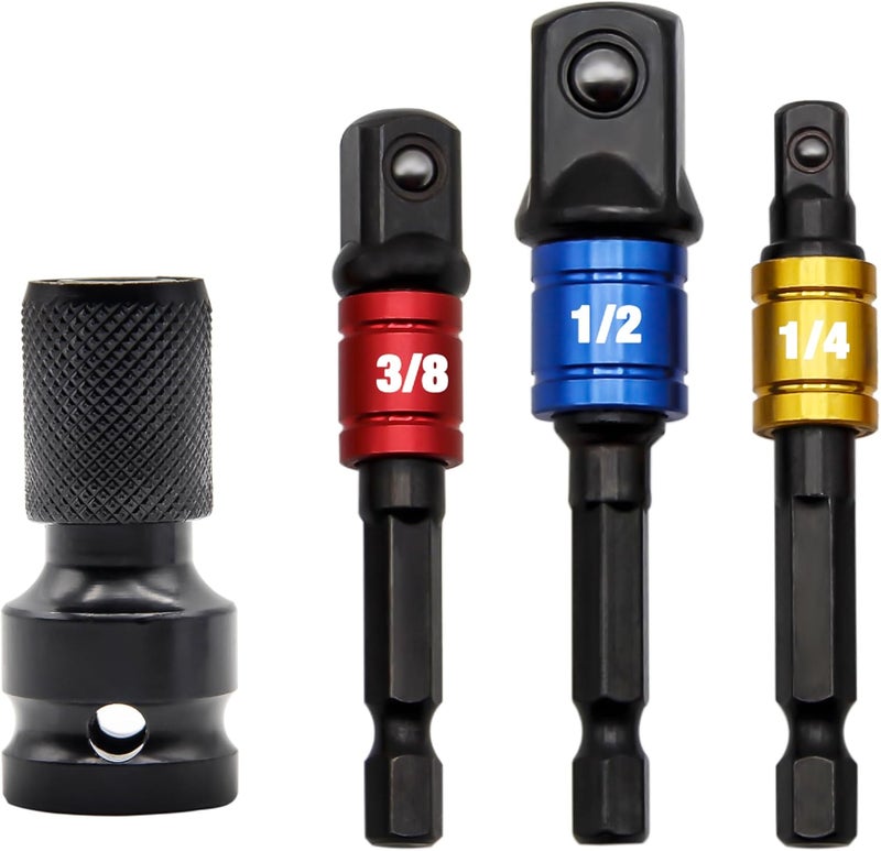 FWW 1/2-Inch Drive to 1/4-Inch Hex Drive Quick Change Adapter with Impact Grade Socket Adapter Set, Socket Adapter Converter Chuck Adapter for Impact Air and Electric Wrench - Image 1